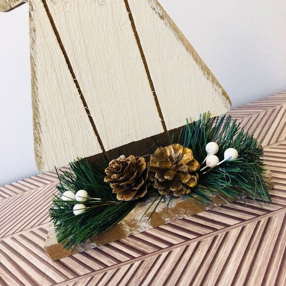 Hobby Lobby Christmas Wood Plank White Wash Tree Tabletop Décor Cottage Charm - Picture 2 of 6